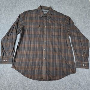 Van‎  Heusen Men's Long Sleeve Brown Plaid No Iron Button Down Shirt Size XL